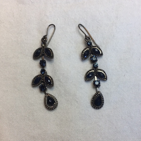 Silver Tone Blue Rhinestone Teardrop Dangle Earrings - Picture 4 of 5